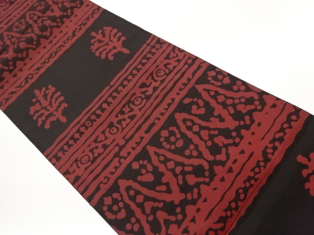 抽象木に変わり横段模様織出し全通袋帯